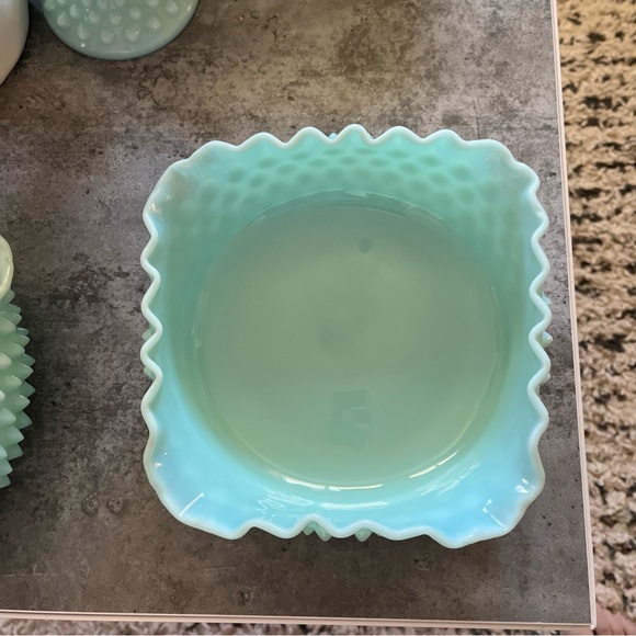 Fenton pastel green blue hobnail milk glass ruffled berry bowl / rare! - Picture 7 of 14